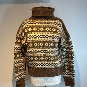 Handmade Brown Patterned wool  Turtleneck Sweater size S/M